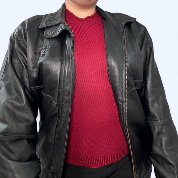 Burks Bay genuine leather jacket black biker moto zip front size M vintage - Picture 2 of 5